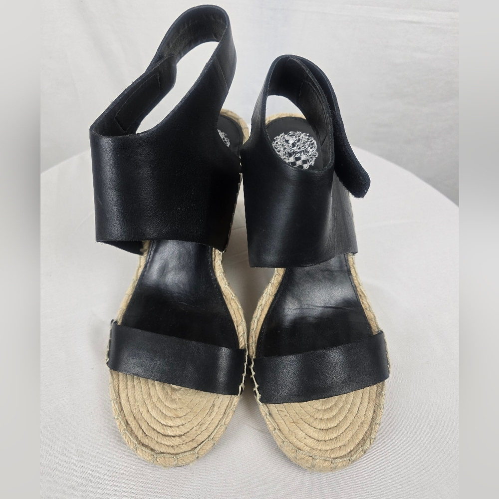 Vince Camuto Laminda Black Leather Espadrille Wedge Sandals Sz 9M - Picture 6 of 9